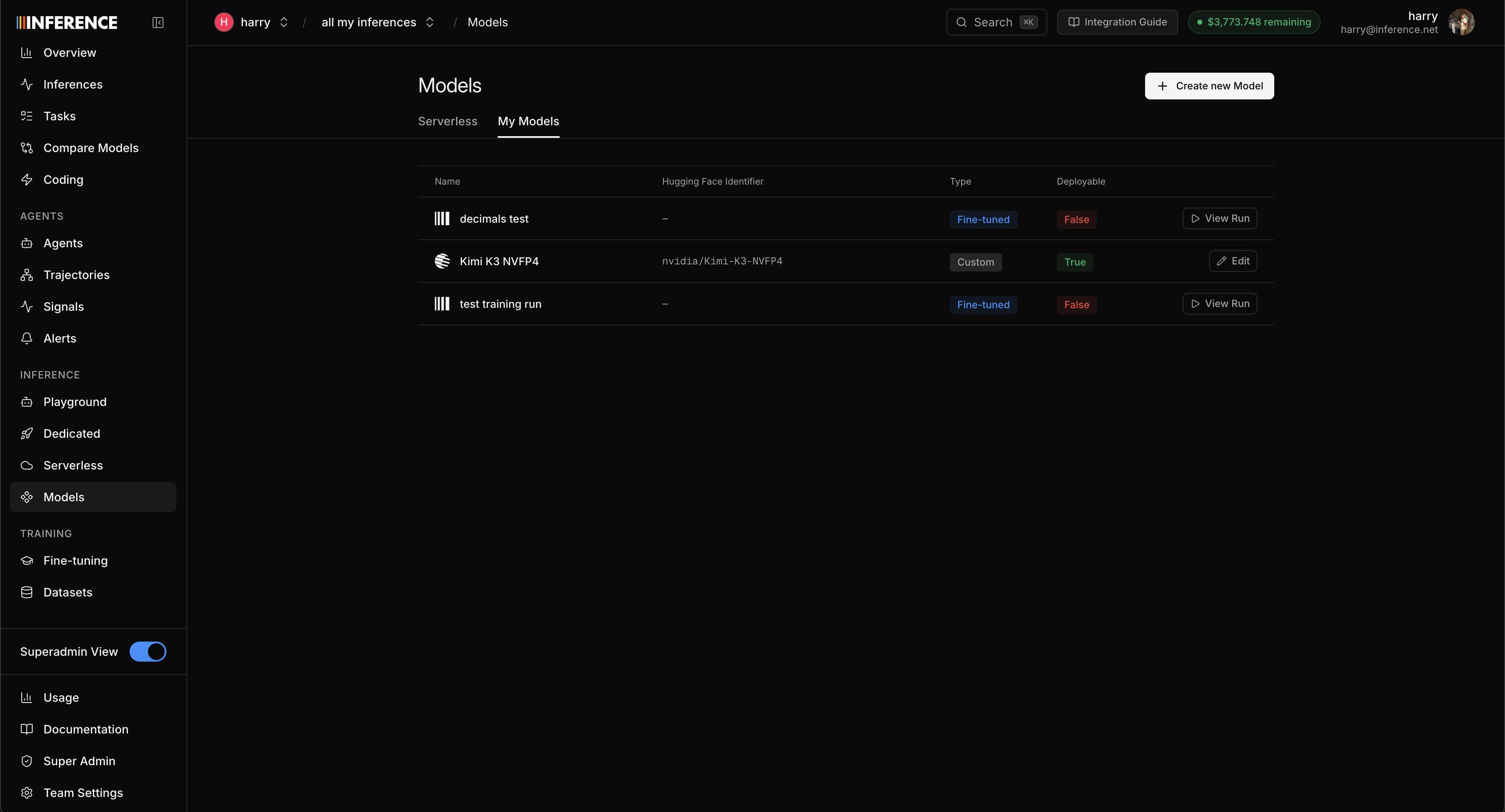 Models page with the My Models tab selected
